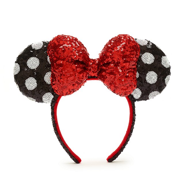 Diadema con orejas Minnie Mouse para adultos, lentejuelas rojas, negras y blancas, Walt Disney World