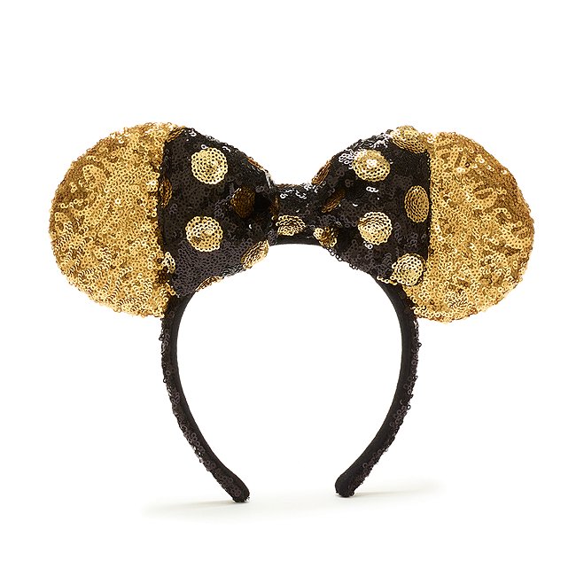 Diadema con orejas Minnie Mouse para adultos, lentejuelas negras y doradas, Walt Disney World